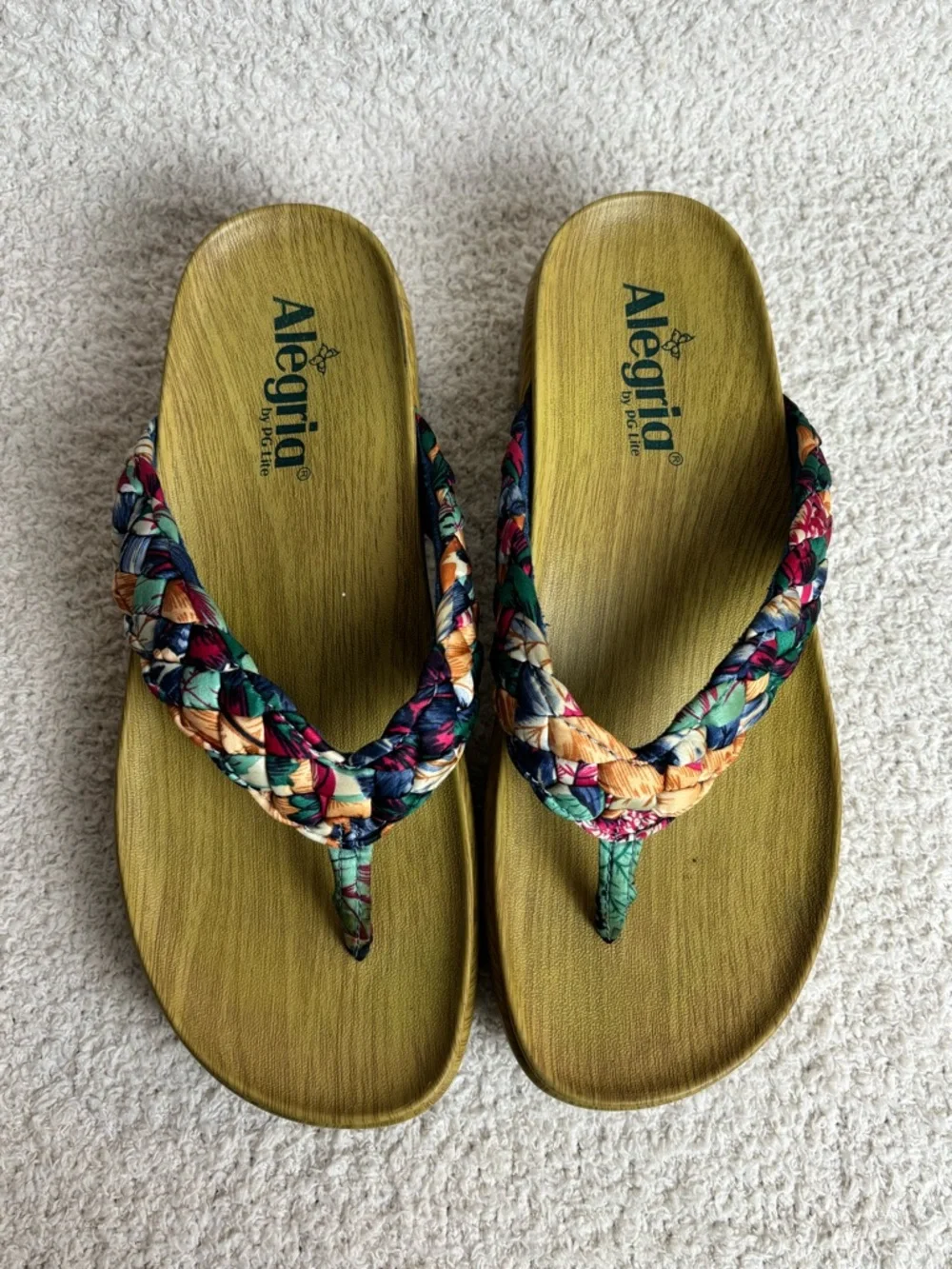 Alegria Sandals Womens‎ 38 8-8.5 Riz Multi Braided Strap Platform Woven Toe Post